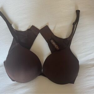 SKIMS Brown Full Coverage Push Up Bra with Molded Cups and Wide Straps